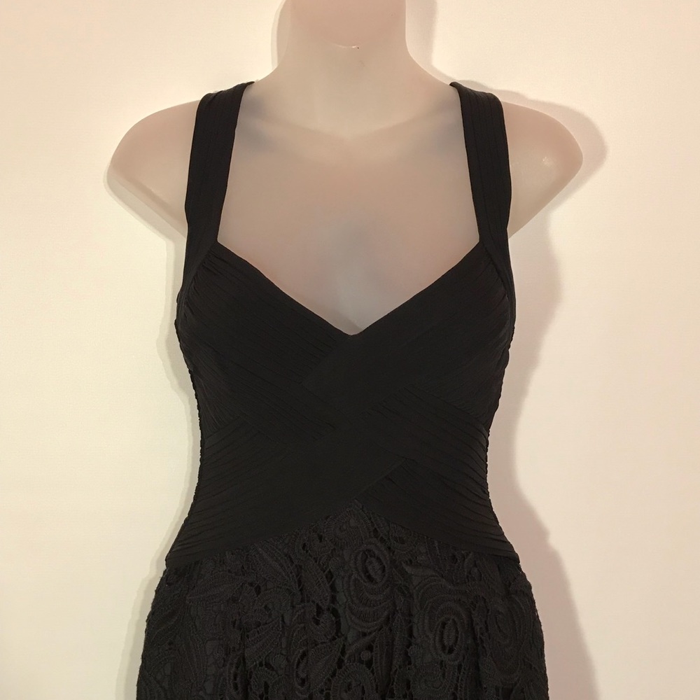 BCBGMAXAZRIA Black Crochet Halter Cocktail Dress - Picture 3 of 8